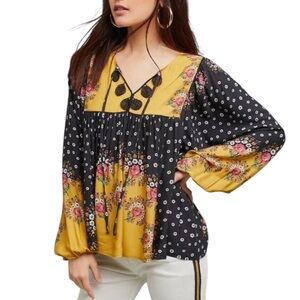 Farm Rio Floral Print Intarsia Top